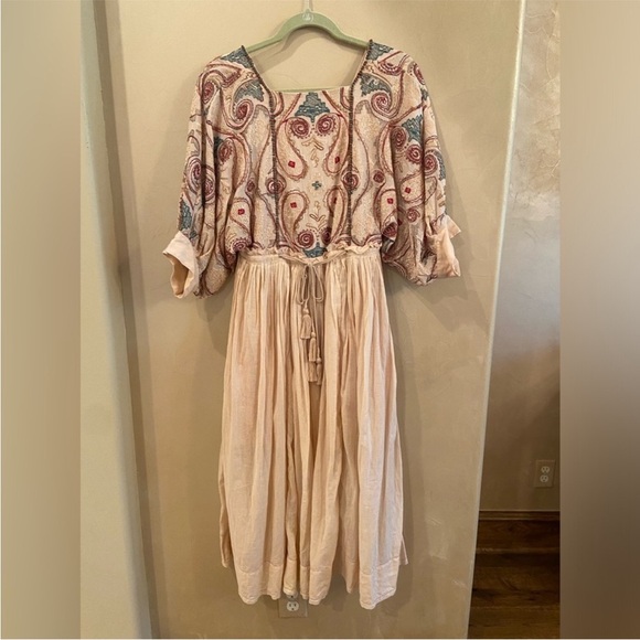 Free People Paisley Embroidered Midi Dress in Cream and Pink - Picture 2 of 4